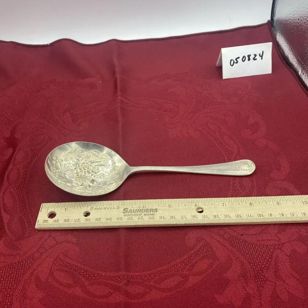 EPNS Sheffield England Serving Spoon with Embossed Fruit Design 8.5”